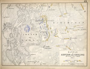 Mapa de la Batalla de Aspern o Essling, publicado por William Blackwood and Sons, Edimburgo y Londres, 1848